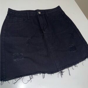 SHEIN Black Distressed Cotton Denim Mini Skirt - Size L